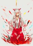  arms_behind_back bad_id bad_pixiv_id blood blood_on_face bow frea fujiwara_no_mokou hair_bow long_hair solo suspenders touhou white_hair 