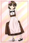  blush brown_eyes brown_hair chunpai cosplay crossdressing little_busters! looking_at_viewer maid male_focus naoe_riki smile solo 