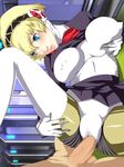  1girl aegis aegis_(persona) android atlus blonde_hair breasts censored cowgirl_position girl_on_top mecha persona persona_3 robot_girl school_uniform sex straddling uk-violet vaginal 