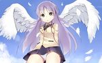  angel_beats! feathers panties purple_hair seifuku skirt sky tachibana_kanade underwear upskirt wings 