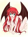  absurdres ahoge all_fours bad_id bad_pixiv_id blue_eyes breasts high_school_dxd highres kemickoko large_breasts long_hair nipples nude open_mouth red_hair rias_gremory smile solo wings 