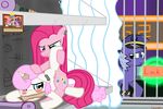  balloon balloons blue_eyes blue_hair blush cutie_mark english_text equine female feral forced friendship_is_magic hair hat horn horse lesbian mammal my_little_pony pink_hair pinkamena_(mlp) pinkie_pie_(mlp) police pony prison pussy rape sex sex_toy text tiarawhy unicorn 