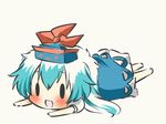  &gt;_&lt; :3 :d animated animated_gif blue_hair blush chibi closed_eyes expressive_clothes hat kamishirasawa_keine long_hair lying on_stomach open_mouth rebecca_(keinelove) smile solid_circle_eyes solo touhou v-shaped_eyebrows 