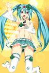 bad_id bad_pixiv_id clover four-leaf_clover hair_ornament hatsune_miku long_hair microphone navel odaodaoaoda panties project_diva_(series) project_diva_2nd solo striped striped_panties thighhighs twintails underwear very_long_hair vocaloid 