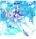  bad_id bad_pixiv_id blue blue_background blue_eyes blue_hair blue_skirt bow brooch cure_marine floral_background full_body happy heartcatch_precure! jewelry kurumi_erika kuzuyama long_hair magical_girl no_nose pointing precure puffy_sleeves ribbon shoes skirt solo thighhighs white_legwear wrist_cuffs 
