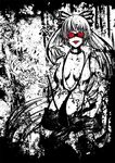  akasia blindfold bow breasts fujiwara_no_mokou hair_bow medium_breasts necktie red_blindfold red_eyes solo spot_color tongue touhou 