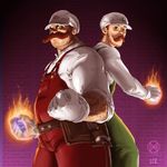  action belt clothing couple duo fighting_stance fire fist hammer human italian luigi male mammal manly mario mario_bros nintendo not_furry overalls plumber plumbers shirt thechamba tool video_games viking-the-king 