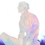  archer casual closed_eyes fate/stay_night fate_(series) hair_slicked_back male_focus muted_color rei_(sanbonzakura) solo white_background white_hair 