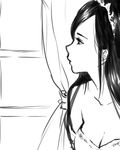  bare_shoulders black_hair breasts cleavage crown curtains dress face final_fantasy final_fantasy_ix garnet_til_alexandros_xvii greyscale long_hair monochrome nyanyacchi small_breasts solo strapless strapless_dress 