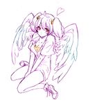  angel_chromosome_xx bad_id bad_pixiv_id breasts cleavage feathered_wings heart medium_breasts monochrome neon_genesis_evangelion sitting solo tabris tabris-xx toirotukimi twintails v_arms wariza wings 