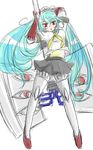  android aqua_hair axe battle_axe blue_hair headphones labrys long_hair mugetsu_kiryu persona persona_4:_the_ultimate_in_mayonaka_arena pleated_skirt ponytail red_eyes robot_joints school_uniform skirt solo very_long_hair weapon 