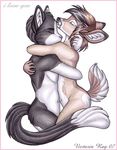  black_and_white cat cervine couple deer doe duo eyes_closed feline female honovi hug love male mammal monochrome nude romantic side_view 