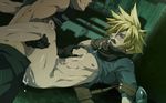  abs anal armor ass black_hair blonde_hair blue_eyes censored cg cloud_strife crisis_core_final_fantasy_vii cum cum_in_ass cum_inside cum_on_ass cum_on_body cum_on_hair cum_on_lower_body cum_on_upper_body cum_while_penetrated facial final_fantasy final_fantasy_vii gloves hand_over_mouth lying male male_focus mazjojo multiple_boys muscle nipple_rub nippleplay nipples on_back outdoors penis set sex shirt_lift spiked_hair turtleneck undressing unzipped yaoi zack zack_fair 