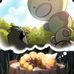  angry bad_id bad_tumblr_id bird closed_eyes cloud day dreaming forest giant grass horns image_in_thought_bubble looking_down looking_up lying nature no_humans on_side outdoors pidgey pokemon pokemon_(creature) role_reversal scared single_horn sky sleeping standing thought_bubble tree tree_stump tyson_hesse weedle you_gonna_get_raped 