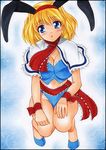  adapted_costume alice_margatroid animal_ears bare_legs blonde_hair blue_eyes breasts bunny_ears bunny_girl capelet high_heels large_breasts open_mouth ribbon shoes short_hair solo touhou traditional_media vest wrist_ribbon yadokari_genpachirou 