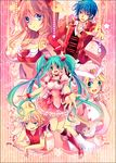  3girls :d angel_peach angel_peach_(cosplay) aqua_eyes aqua_hair blonde_hair blue_eyes blue_hair boots captain_marvelous captain_marvelous_(cosplay) choker cosplay cure_peach cure_peach_(cosplay) dress fresh_precure! green_eyes hair_ornament hand_on_hip hat hatsune_miku heart heart_hair_ornament jewelry kagamine_len kagamine_rin kaito kaizoku_sentai_gokaiger knee_boots kokonoe_miya magical_girl megurine_luka monkey_d_luffy monkey_d_luffy_(cosplay) multiple_boys multiple_girls necklace nurse_angel nurse_angel_(cosplay) nurse_angel_ririka_sos one_piece open_mouth pink_choker pink_footwear pink_hair pointing precure smile stitches super_sentai twintails vocaloid wedding_peach yellow_choker 