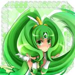  bow bowtie circlet cure_march green green_background green_eyes green_hair green_skirt hair_tousle kawamura_raichi long_hair magical_girl midorikawa_nao ponytail precure skirt smile_precure! solo tri_tails wrist_cuffs 