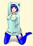  animal_ears blue_eyes blue_hair blue_legwear fake_animal_ears higashikata_daiya hood jojo_no_kimyou_na_bouken jojolion kneeling lips nail_polish pantyhose perochin solo 