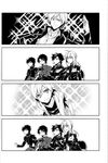  4boys artoria_pendragon_(all) child_gilgamesh doujinshi emiya_kiritsugu fate/hollow_ataraxia fate/stay_night fate/zero fate_(series) formal gaijin_4koma gilgamesh greyscale highres kotomine_kirei monochrome multiple_boys non-web_source parody ponytail saber short_hair smile sparkle suit toosaka_tokiomi xia_(ryugo) younger 