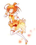  ahoge bike_shorts boots bow bowtie brooch choker cure_sunny eyelashes full_body hair_bun hair_ornament hairpin hino_akane_(smile_precure!) jewelry magical_girl midori_(green_tea) one_eye_closed orange_(color) orange_choker orange_eyes orange_hair orange_neckwear orange_skirt precure red_shorts short_hair shorts shorts_under_skirt skirt smile smile_precure! solo thigh_boots thighhighs white_background white_legwear 