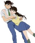  1girl bad_id bad_pixiv_id brown_hair couple hetero hug kudou_shin'ichi long_hair meitantei_conan mochizuki_(wakadori) mouri_ran necktie school_uniform short_hair teitan_high_school_uniform 