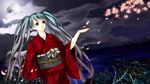  cherry_blossoms clouds em_(kmkmp) flowers hatsune_miku japanese_clothes kimono moon night petals vocaloid 