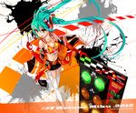  39 2012 aqua_hair belt dated elbow_gloves floating_hair gloves hatsune_miku headset long_hair orange_eyes race_queen solo stopwatch thighhighs twintails very_long_hair vocaloid watch yato 