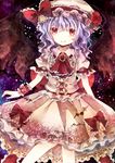  bad_id bad_pixiv_id bat_wings bow dress flower hat hat_bow jaku_sono purple_hair red_eyes red_flower red_rose remilia_scarlet rose smile solo touhou wings wrist_cuffs 