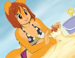  bikini breasts brown_eyes clothed clothing crab crustacean female mammal marine miu peaches_(miu) rodent sand_castle sandcastle sculpture skimpy smile squirrel swimsuit 