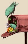 bad_pixiv_id bird clover efu_(eeeeeat) flower mailbox_(incoming_mail) no_humans original simple_background 