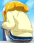  blonde_hair from_behind hairband haruyama_kazunori kise_yayoi kneehighs nanairogaoka_middle_school_uniform precure school_uniform short_hair sitting skirt smile_precure! solo white_hairband 