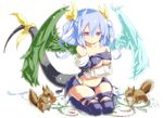  asymmetrical_wings bad_id bad_pixiv_id bare_shoulders blue_hair bow breasts chatsubo_(yaba-yaba) dizzy guilty_gear hair_bow medium_breasts pink_eyes ribbon short_hair sitting solo squirrel tail tail_ribbon underboob wariza wings 