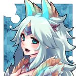  blue_eyes boooo-im long_hair monster_hunter monster_hunter_portable_3rd open_mouth portrait ribbon solo white_hair zinogre_(armor) 