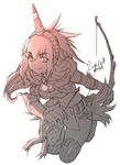  :q arrow bad_id bad_pixiv_id bow_(weapon) cuteg horn kirin_(armor) long_hair monochrome monster_hunter solo tongue tongue_out weapon 