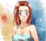  blue_eyes blush code_geass kallen_stadtfeld memejiro naked_towel pink_hair red_hair short_hair solo towel translation_request wet 