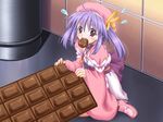  blush chocolat_maid_cafe_curio chocolate eating hat jpeg_artifacts minigirl nekonyan resized ribbon solo upscaled 