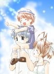  2girls carrying clannad family furukawa_nagisa mizuna_(water_emp-tei) multiple_girls okazaki_tomoya okazaki_ushio school_uniform shoulder_carry 