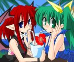  daiyousei drink green_hair head_wings kieyza koakuma multiple_girls pointy_ears red_hair touhou 