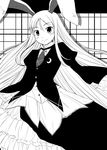  animal_ears bunny_ears greyscale monochrome natsumi_akira necktie reisen_udongein_inaba solo touhou 