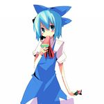  blue_eyes blue_hair bow cirno food fruit kanikama popsicle solo touhou watermelon watermelon_bar 