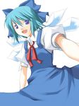  bow cirno ribi simple_background smile solo touhou 