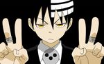  1boy annoyed bangs black_background black_hair death_the_kid formal frown hair_between_eyes hands high_collar highres jewelry looking_at_viewer male_focus multicolored_hair ring shirt short_hair simple_background skull solo soul_eater soul_eater_death_the_kid striped suit two-tone_hair upper_body v wallpaper white_hair widescreen yellow_eyes 