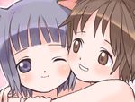  animal_ears blush brown_eyes brown_hair copyright_request happy hug kicham multiple_girls one_eye_closed purple_eyes purple_hair short_hair smile 