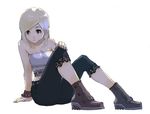  bad_id bad_pixiv_id bare_shoulders belt blonde_hair boots enami_katsumi lace midriff original shoes sitting solo strapless 