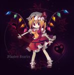  ana_(rznuscrf) blonde_hair bobby_socks character_name flandre_scarlet gradient_hair hat laevatein mary_janes multicolored_hair outstretched_arms purple_eyes red_eyes shoes short_hair smile socks solo spread_arms touhou wings 