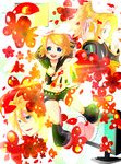  1girl blonde_hair blue_eyes hair_ornament hair_ribbon hairclip hashimochi headphones headset kagamine_len kagamine_rin kokoro_(vocaloid) ribbon short_hair smile vocaloid 