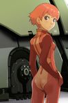  ass bad_id bad_pixiv_id blue_eyes bodysuit breasts enami_katsumi hand_in_pocket looking_back original red_hair science_fiction short_hair small_breasts solo 