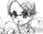  asahina_akane glasses gofu greyscale kanokon monochrome school_uniform sketch solo traditional_media 