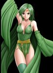 breasts cape cleavage crimson_comics detached_sleeves final_fantasy final_fantasy_iv green_eyes green_hair green_leotard large_breasts leotard rydia solo thighhighs 