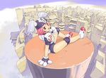  city copyright_request hat highres non-web_source orange_bullet panorama paws pink_eyes pink_hair short_hair sitting solo 